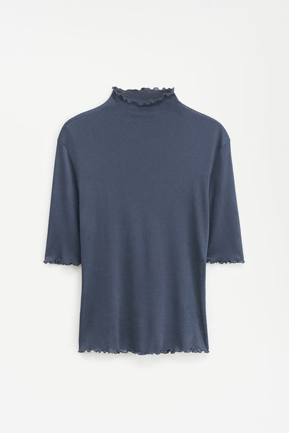 Mock Neck Frill Top Dawn Blue