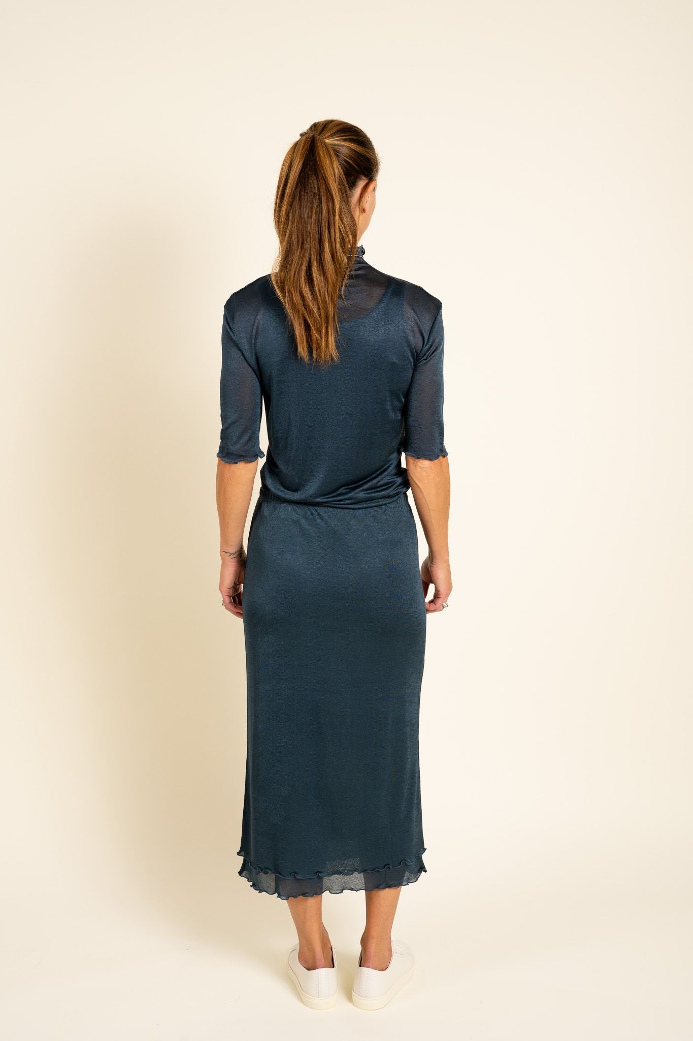 Mock Neck Frill Top Dawn Blue