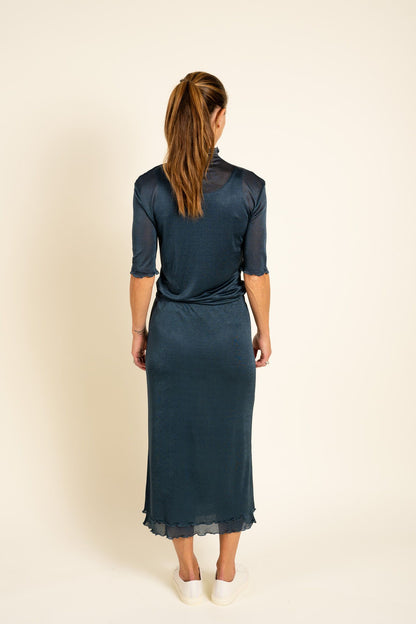 Mock Neck Frill Top Dawn Blue