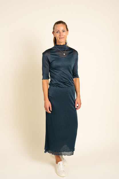 Mock Neck Frill Top Dawn Blue