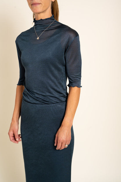 Mock Neck Frill Top Dawn Blue