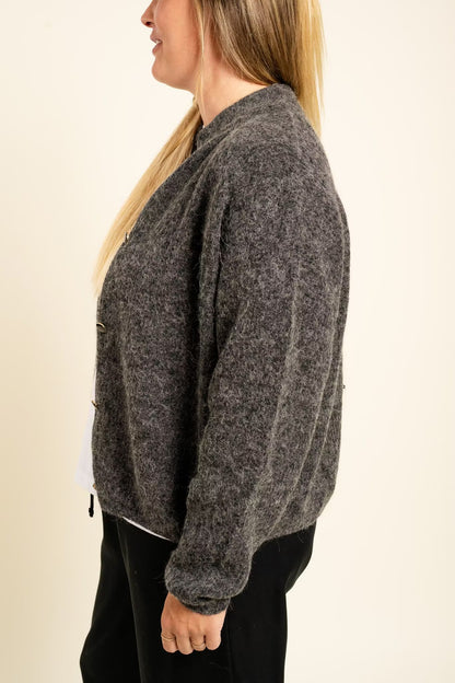 AlphaGZ Short Cardigan Charcoal Melange Gestuz