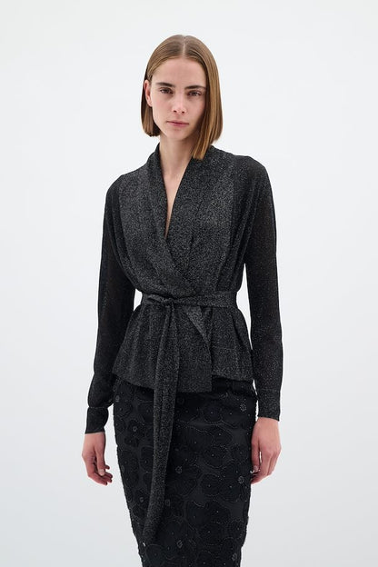 ThaniIW Short Cardigan Glitter Black InWear