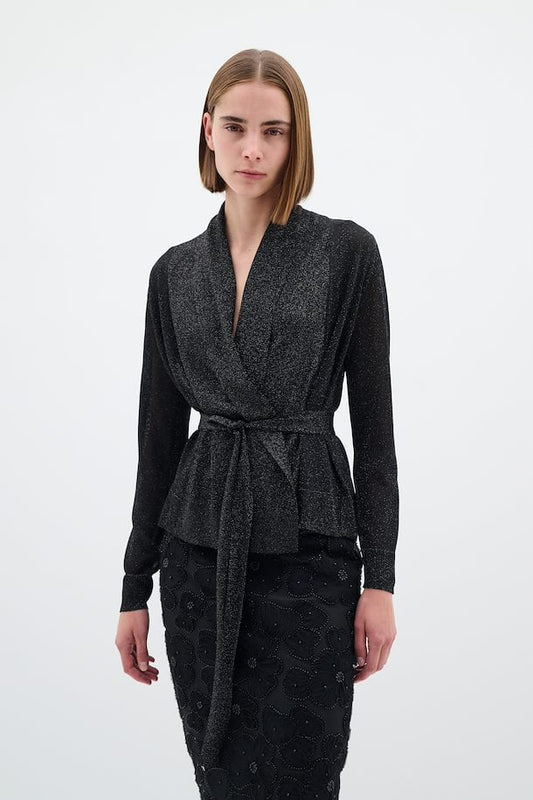 ThaniIW Short Cardigan Glitter Black InWear