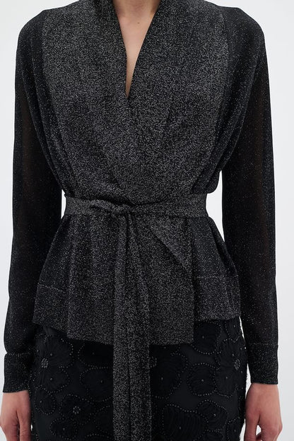 ThaniIW Short Cardigan Glitter Black InWear