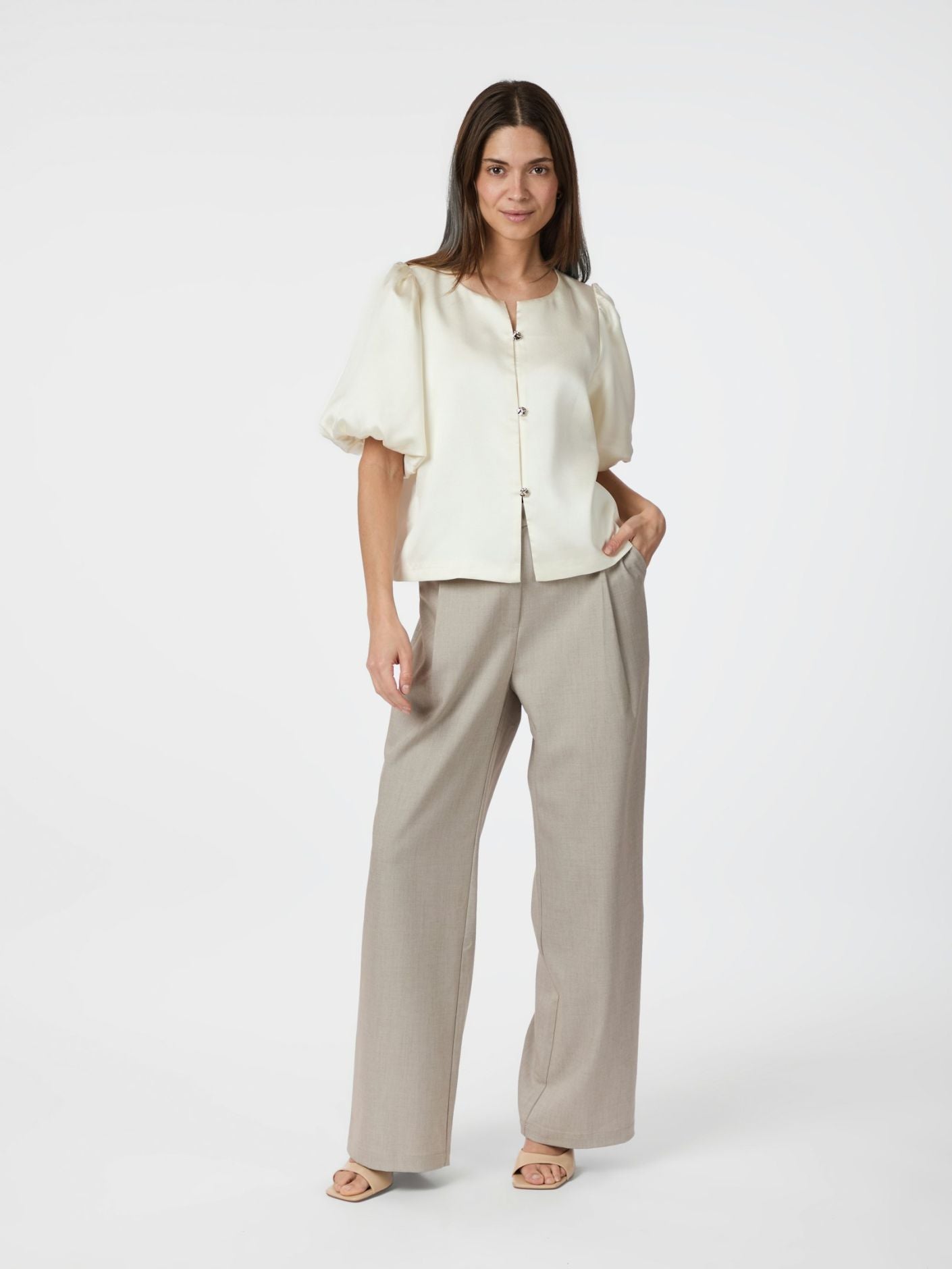 Aisa Dull Satin Blouse Ivory Neo Noir