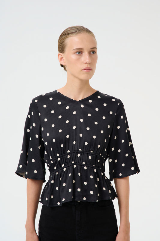 Dotta P Blouse Black with Egret Dots Gestuz
