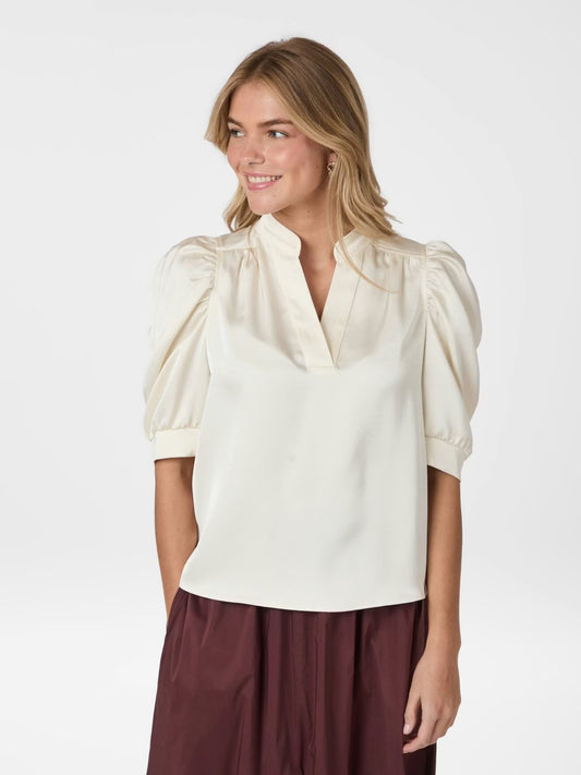 Roella Heavy Sateen Blouse Pearl Neo Noir
