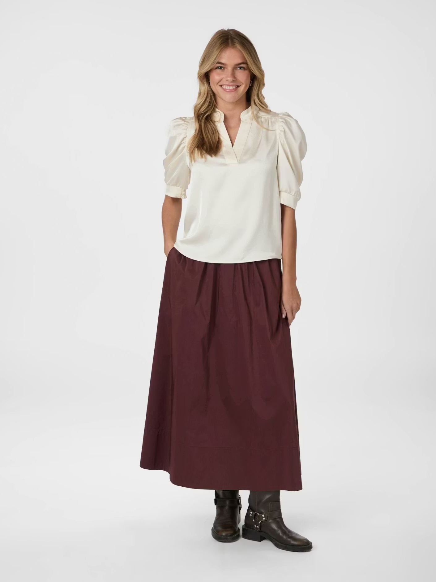 Roella Heavy Sateen Blouse Pearl Neo Noir