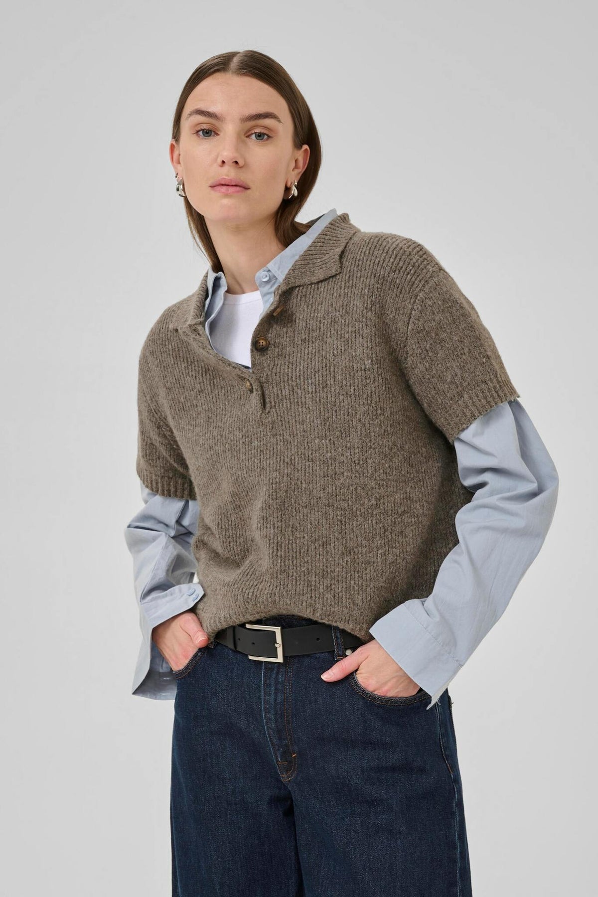 PalomaMW Knit Polo SS Brown Melange My Essential Wardrobe
