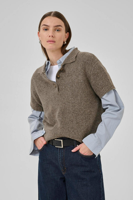 PalomaMW Knit Polo SS Brown Melange My Essential Wardrobe