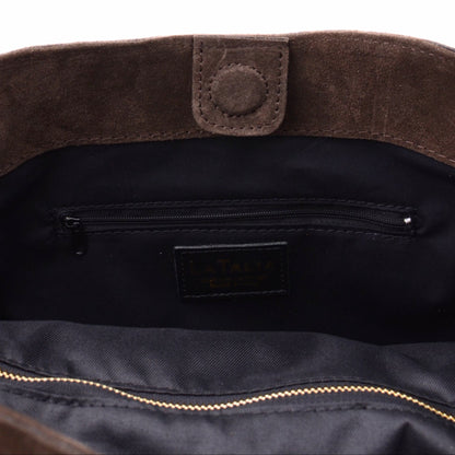 Florence XL Suede Leather Bag Dark Brown Latalia