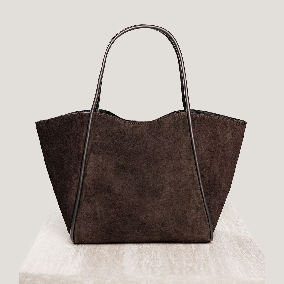 Florence XL Suede Leather Bag Dark Brown Latalia