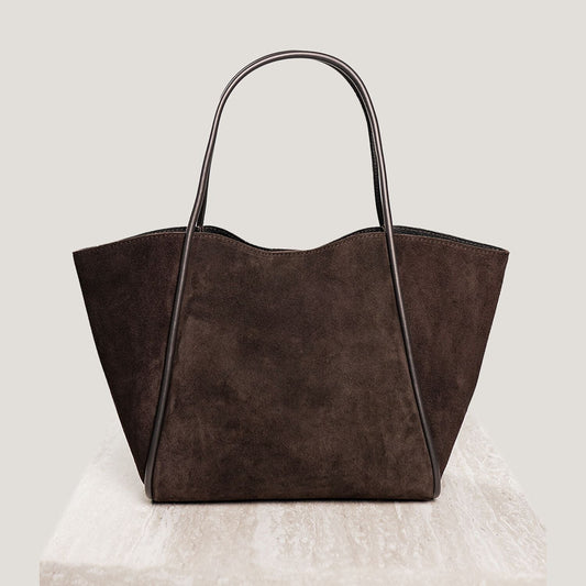 Florence XL Suede Leather Bag Dark Brown Latalia