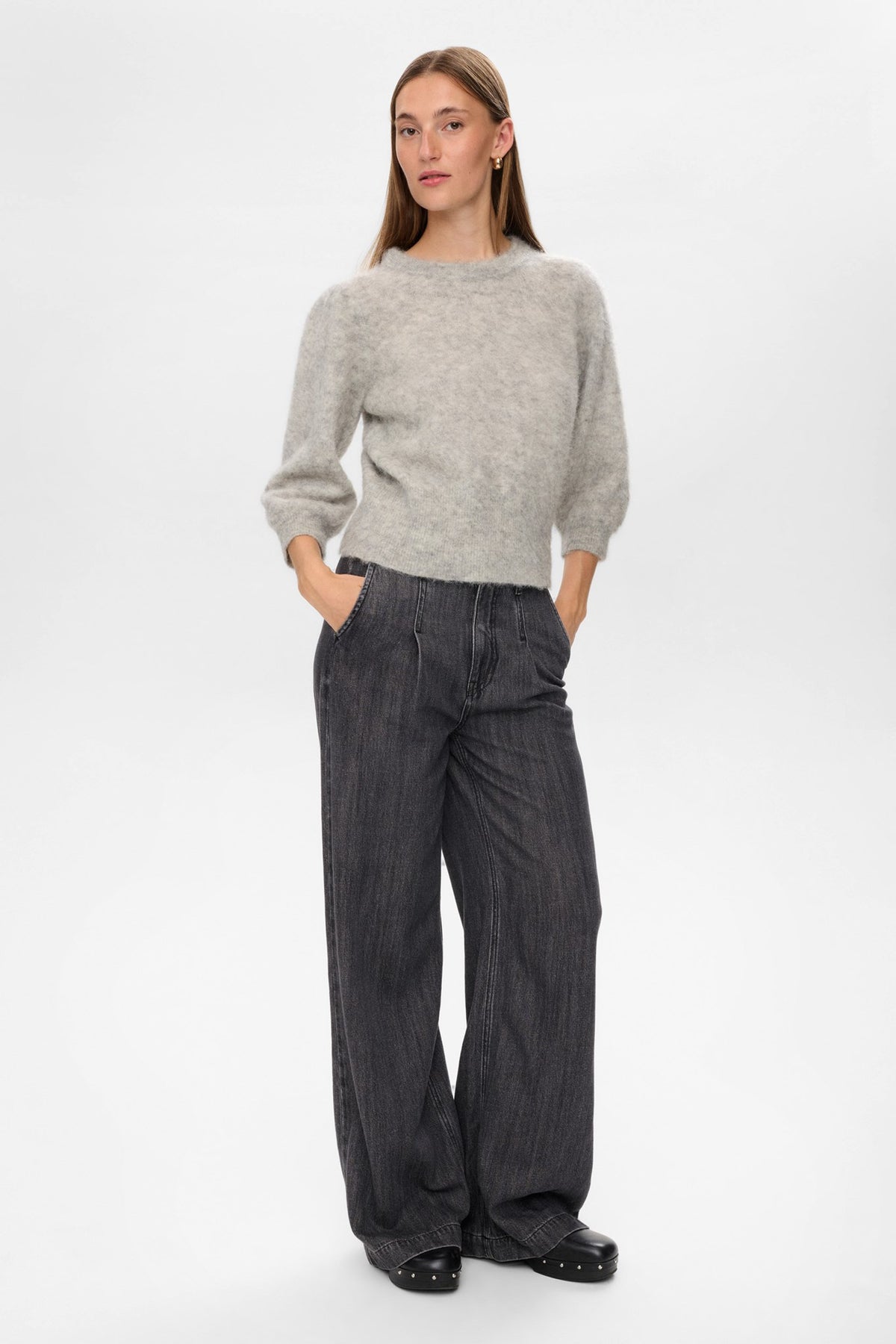 Suri Brushed SS Pullover Light Grey Mel Nümph