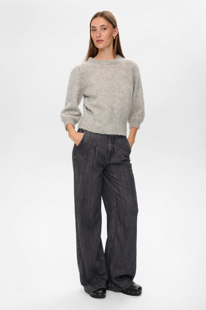 Suri Brushed SS Pullover Light Grey Mel Nümph