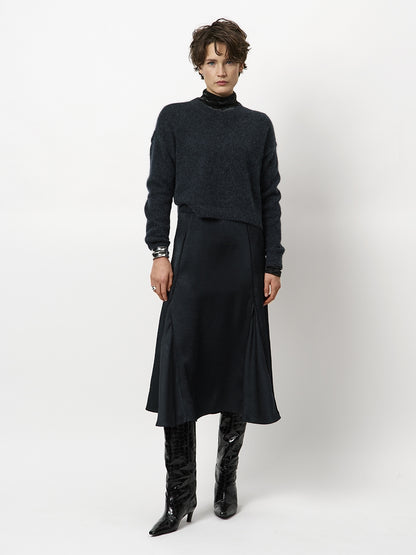 Mirage Flowy Satin Skirt Midnight Green Dante6