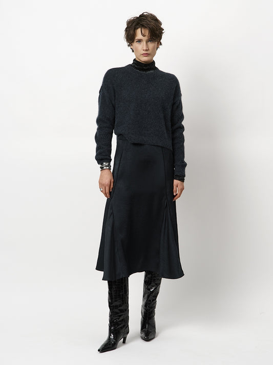 Mirage Flowy Satin Skirt Midnight Green Dante6