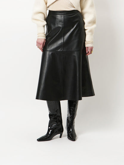 Colleen Flared Leather Skirt Raven Dante6