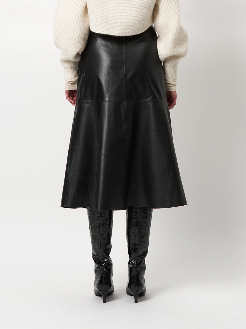 Colleen Flared Leather Skirt Raven Dante6