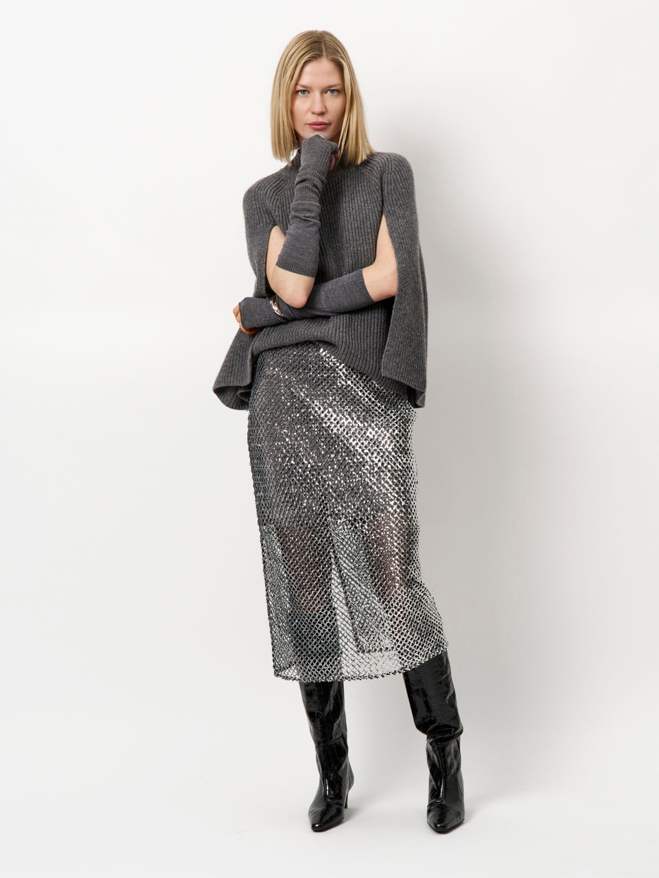 Romi Cape Sweater Granite Grey Mélange Dante6