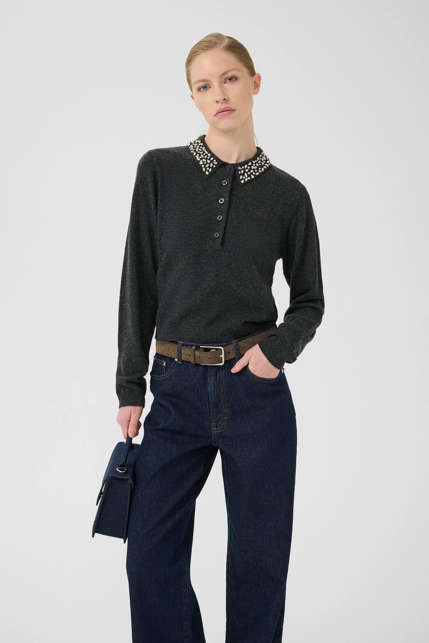 Manzi Deco Polo Pullover Deep Graphite Gestuz