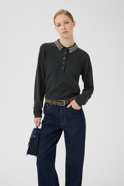 Manzi Deco Polo Pullover Deep Graphite Gestuz