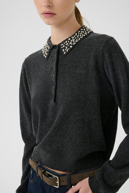 Manzi Deco Polo Pullover Deep Graphite Gestuz