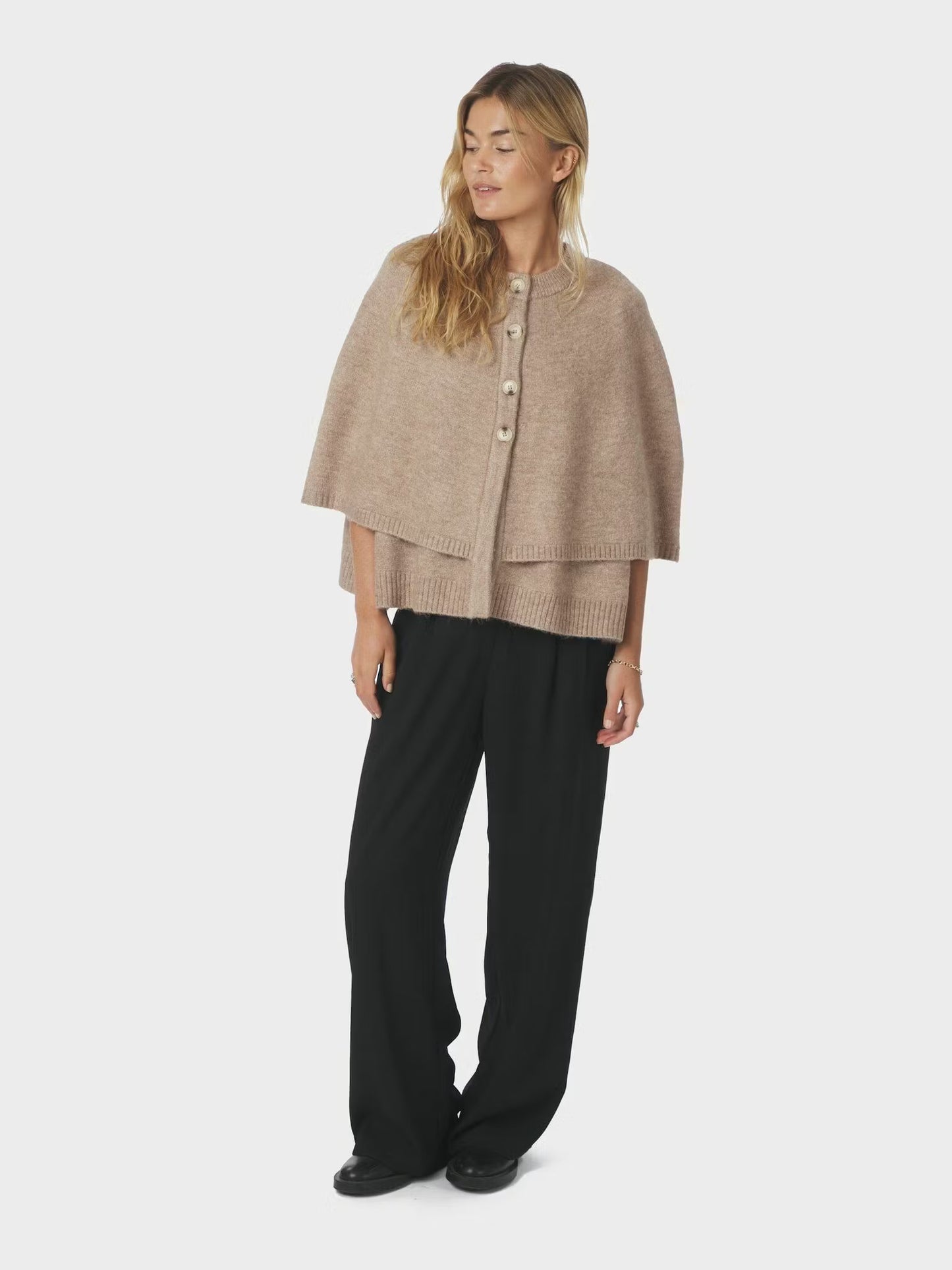 Josei Double Knit Cape Beige Melange Neo Noir
