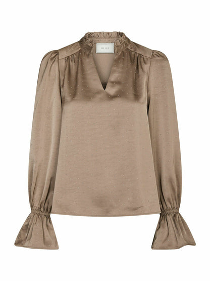 Amara Heavy Sateen Bedaz Blouse Dark Taupe Neo Noir
