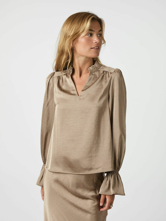 Amara Heavy Sateen Bedaz Blouse Dark Taupe Neo Noir