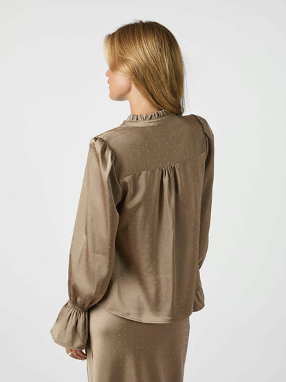 Amara Heavy Sateen Bedaz Blouse Dark Taupe Neo Noir