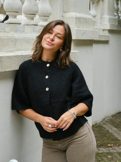 Benuta Fluffy Knit Cardigan Black Neo Noir