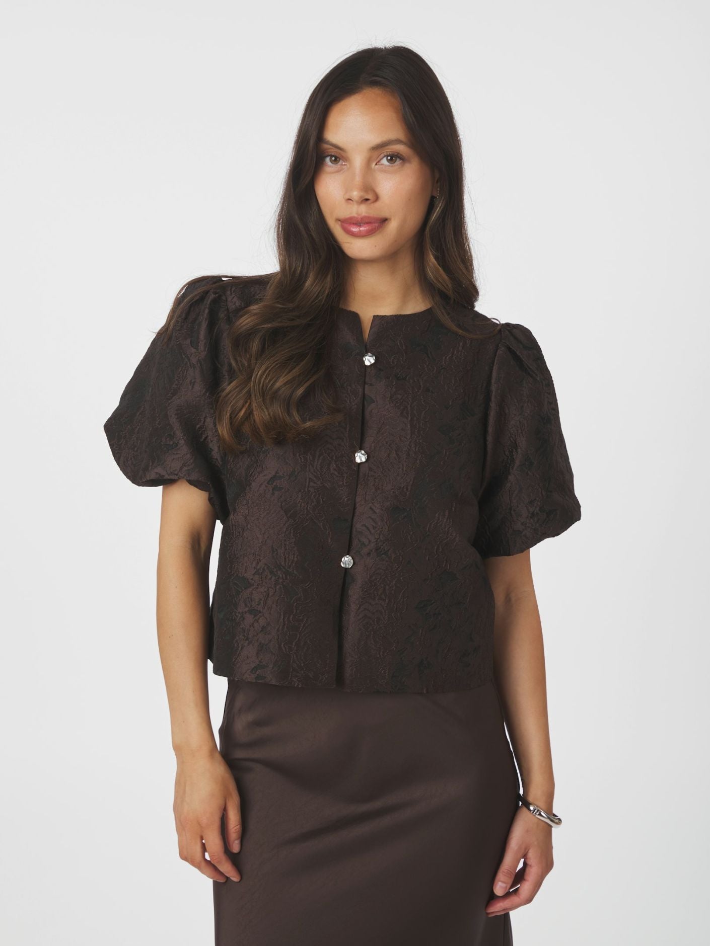 Aisa Brocade Blouse Dark Brown Neo Noir