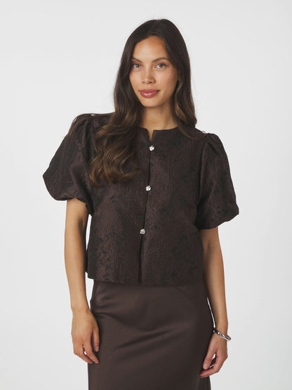 Aisa Brocade Blouse Dark Brown Neo Noir