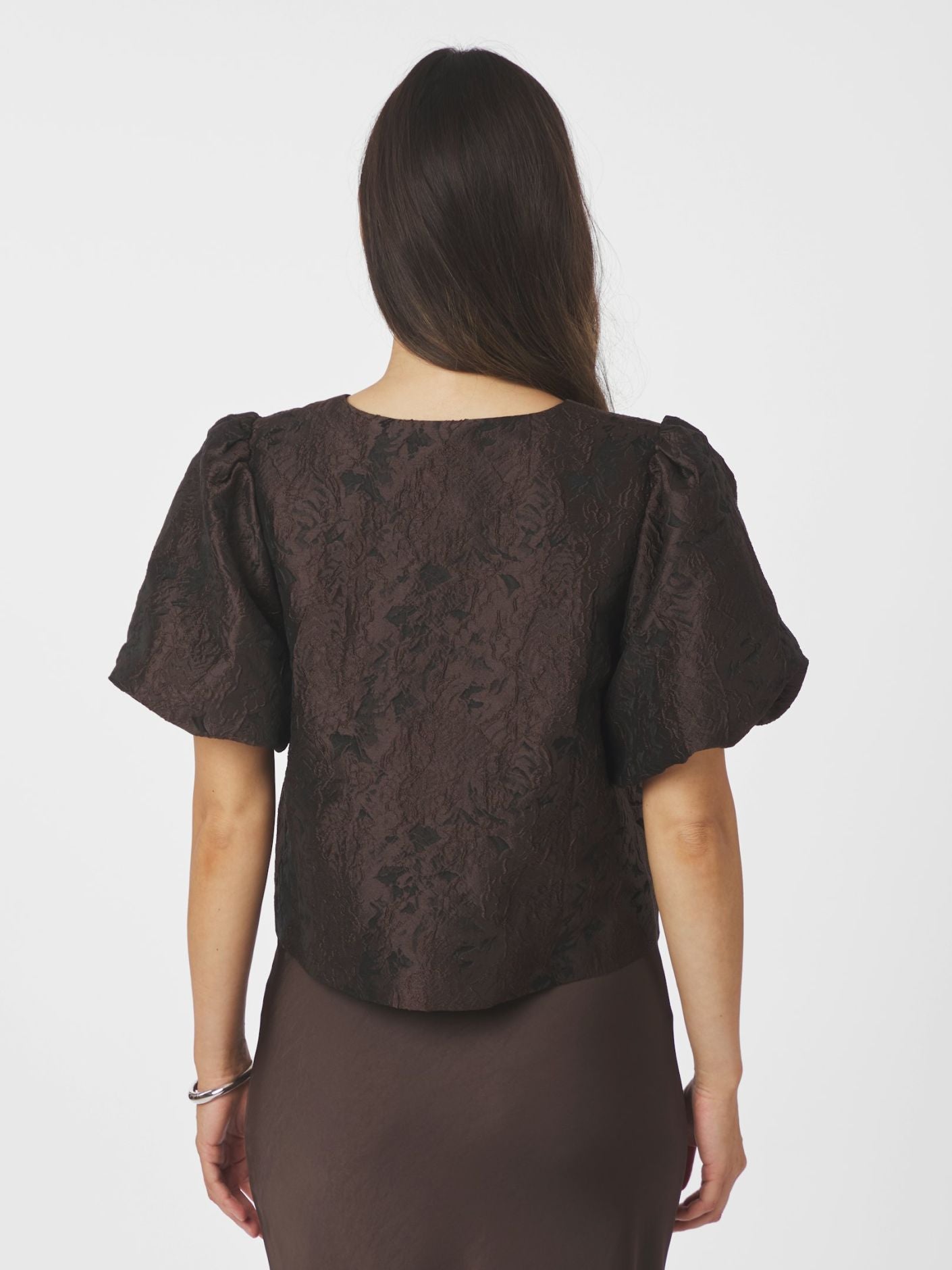 Aisa Brocade Blouse Dark Brown Neo Noir