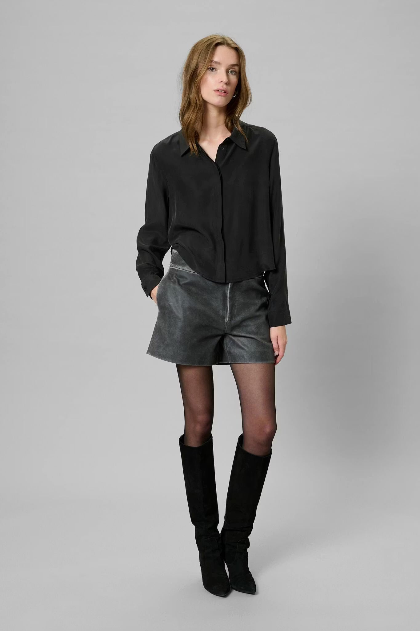 Silk Short Shirt Black My Essential Wardrobe