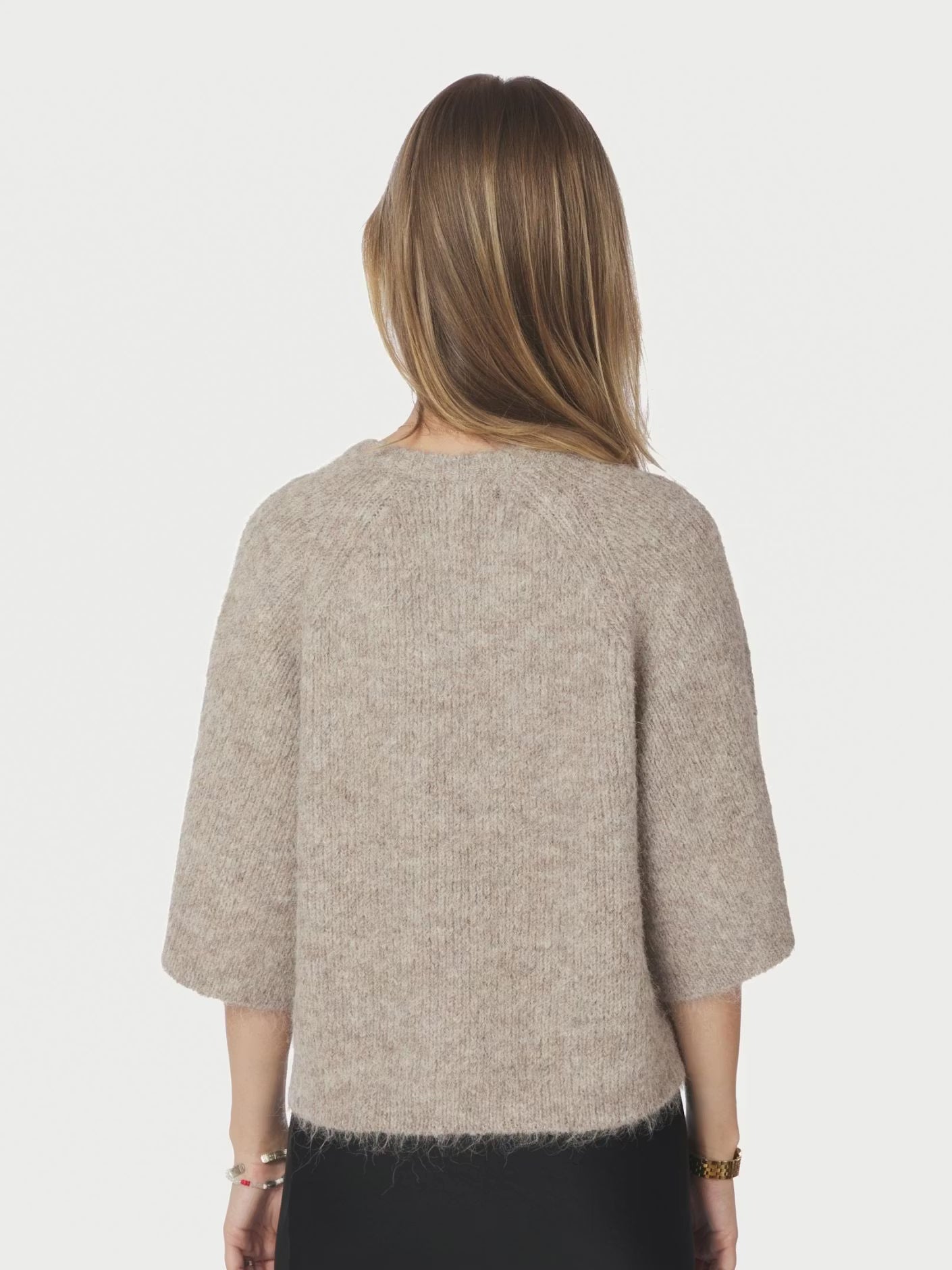 Amaya Fluffy Knit Cardigan Beige Melange Neo Noir