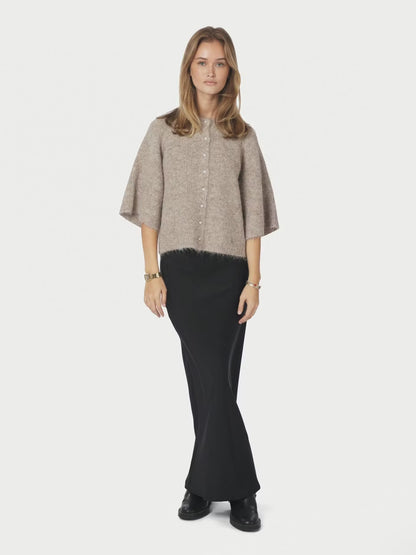 Amaya Fluffy Knit Cardigan Beige Melange Neo Noir