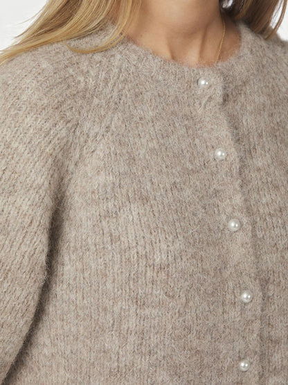 Amaya Fluffy Knit Cardigan Beige Melange Neo Noir