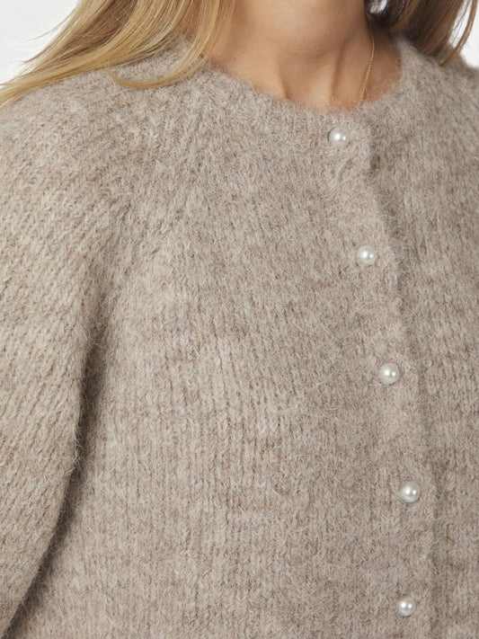 Amaya Fluffy Knit Cardigan Beige Melange Neo Noir