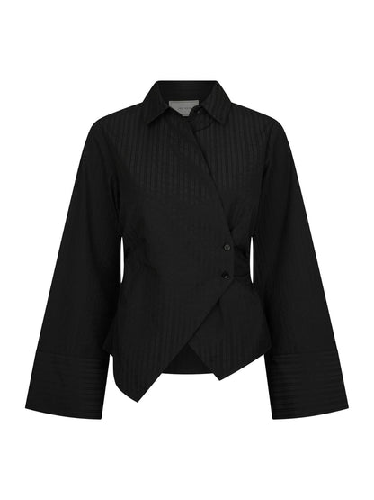 Fenli Tone Stripe Shirt Black Neo Noir