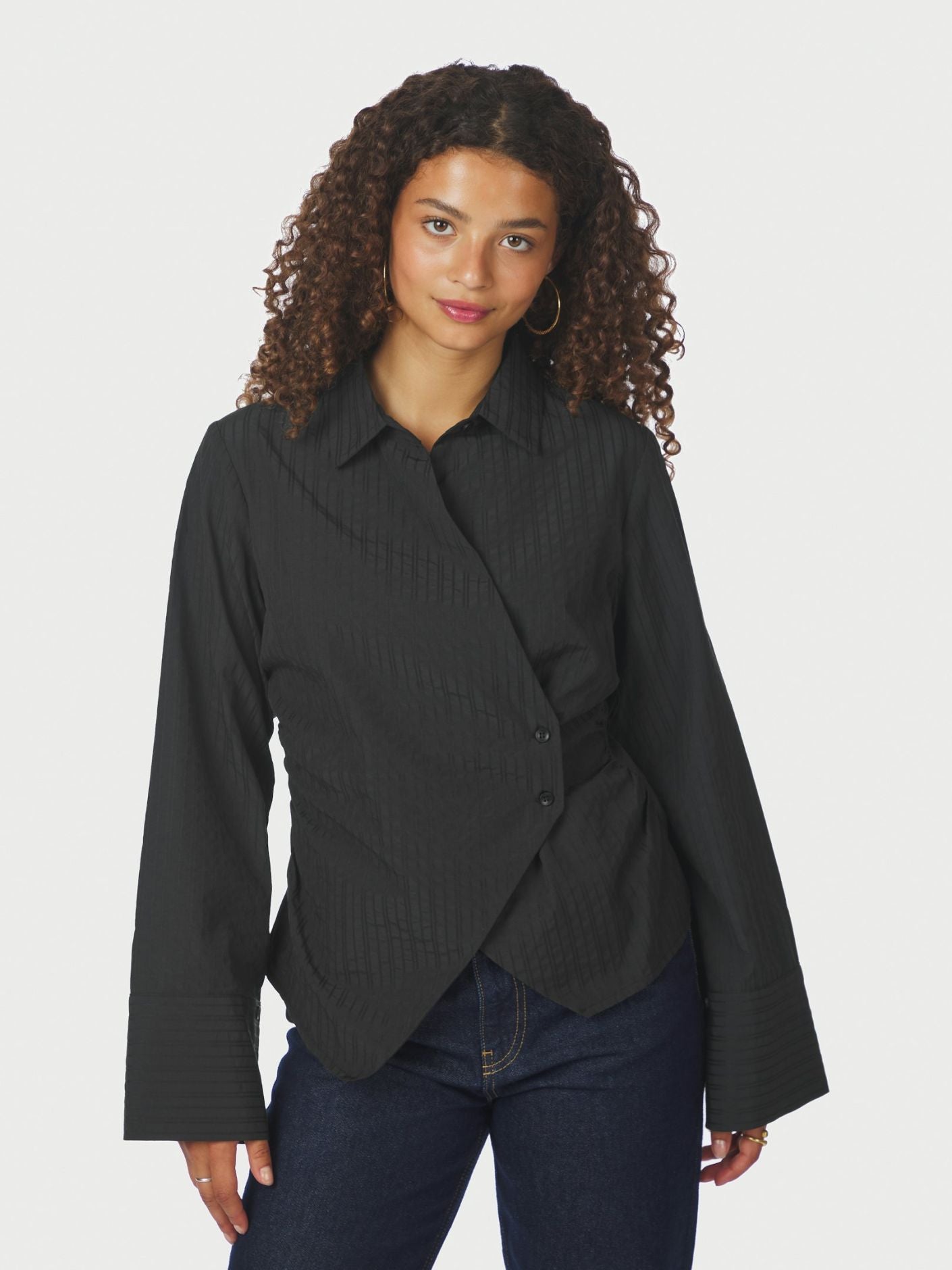 Fenli Tone Stripe Shirt Black Neo Noir