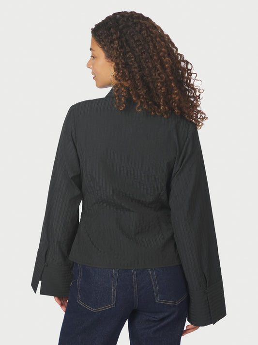 Fenli Tone Stripe Shirt Black Neo Noir