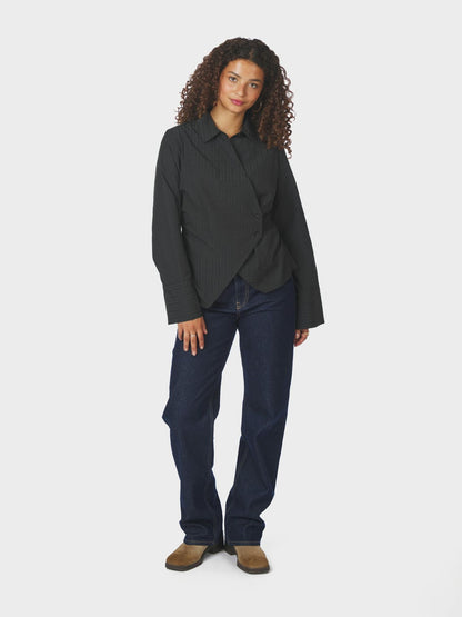 Fenli Tone Stripe Shirt Black Neo Noir