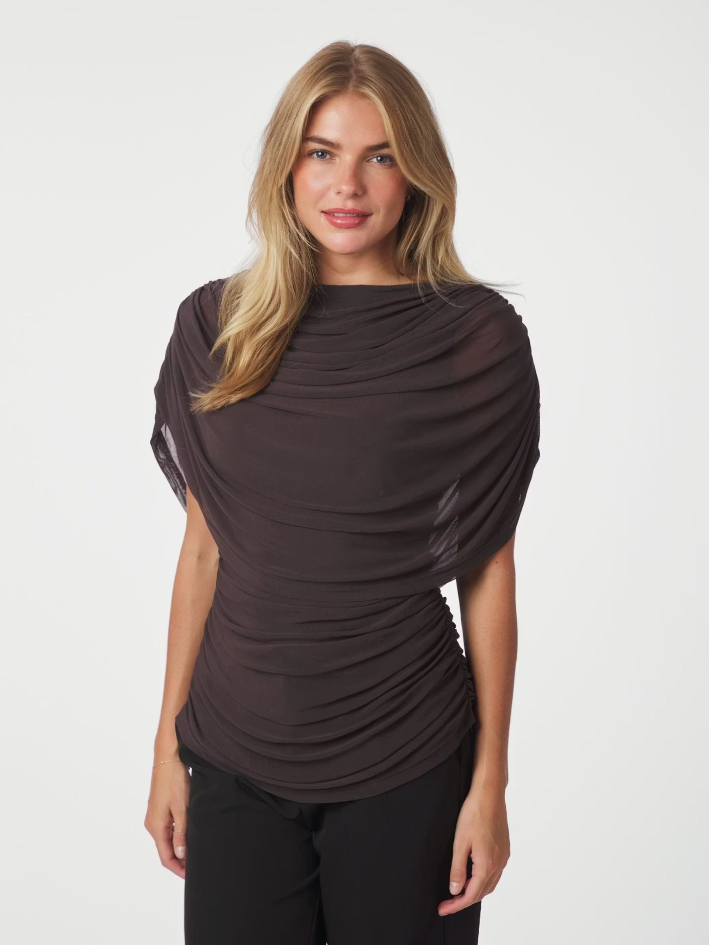 Cottuna Drapy Mesh Top Brown Neo Noir