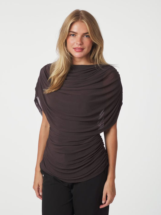 Cottuna Drapy Mesh Top Brown Neo Noir