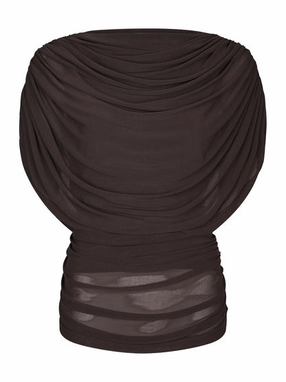 Cottuna Drapy Mesh Top Brown Neo Noir