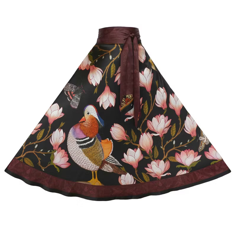 Silk Wrap Skirt Midnight Magnolia Kueen