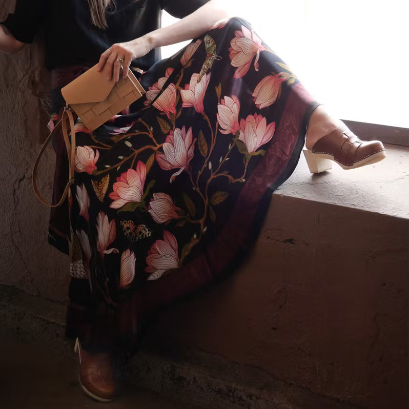 Silk Wrap Skirt Midnight Magnolia Kueen